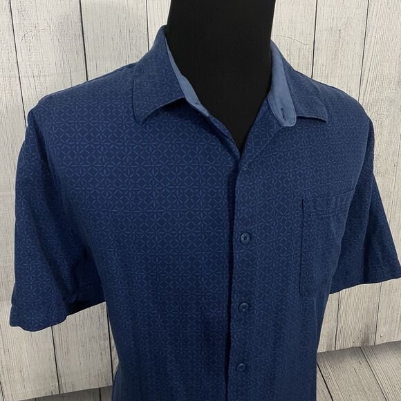 Nat Nast Men's XXL Blue Geometric Silk Blend Short Sleeve Button-Front Shirt - Picture 3 of 7